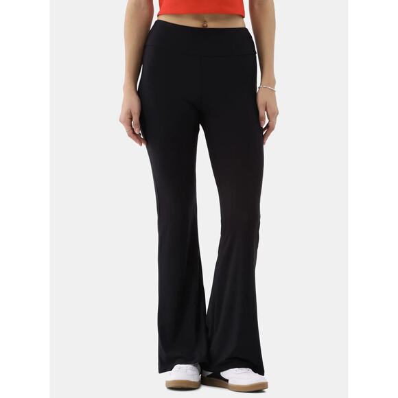 No Boundaries Womens Flared Pants Mid-Rise Cotton Stretch Pull-On Black Size L - Picture 1 of 5